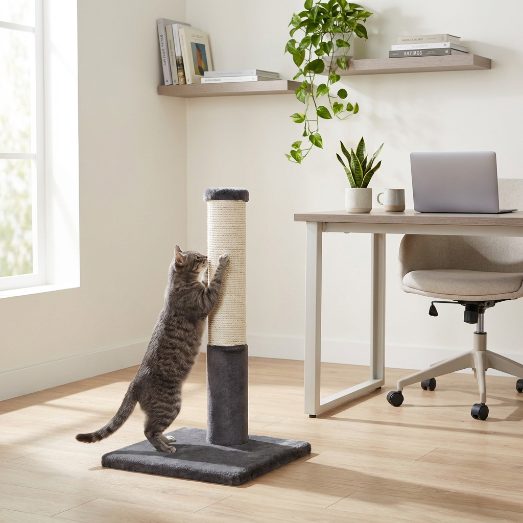 Noba Classic 28-inch cat scratching post with natural fique rope and faux-fur base