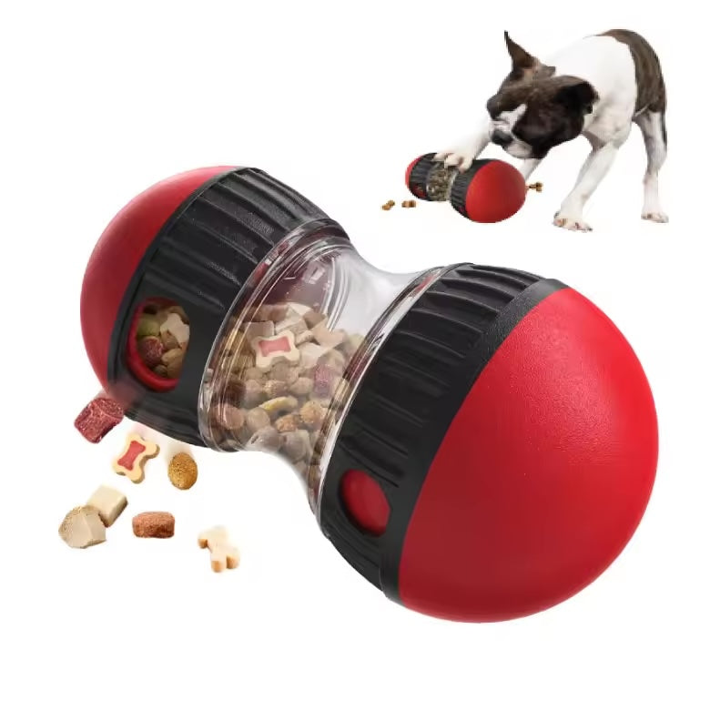 Oval slow feeder and treat dispenser toy for dogs and cats