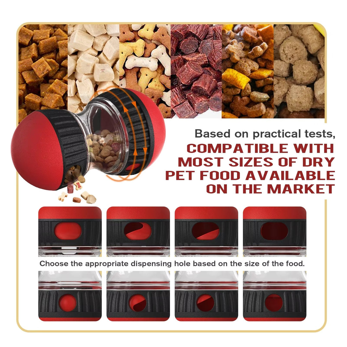 Oval slow feeder and treat dispenser toy for dogs and cats