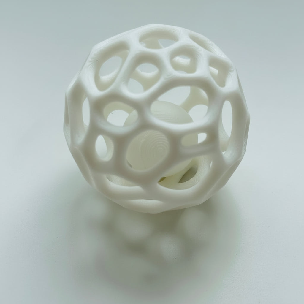 Ball-in-ball interactive toy for cats and small dogs, White Nest design